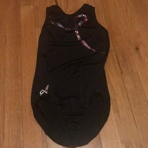 Girl's leotard by GK Elite. Black and pink. Size M